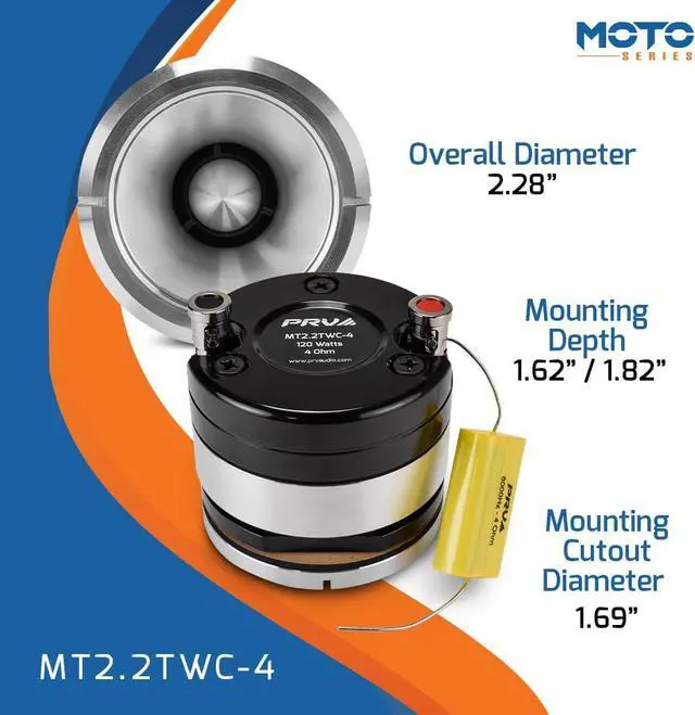 Alt view image 4 of 7 - PRV Motorcycle Bullet Tweeter 2.25" Short Horn 120 Watts 4 Ohm MT2.2TWC-4 Chrome Neodymium Magnet High SPL Competition - Flush Mount Compact Design - MOTO Series (Single)