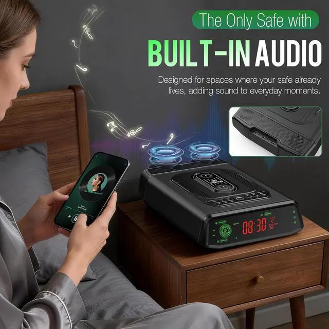 Alt view image 2 of 7 - Biometric Smart Gun Safe with Built-In Speaker & 2X Wireless Charging