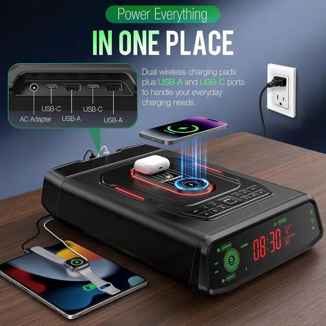 Alt view image 3 of 7 - Biometric Smart Gun Safe with Built-In Speaker & 2X Wireless Charging