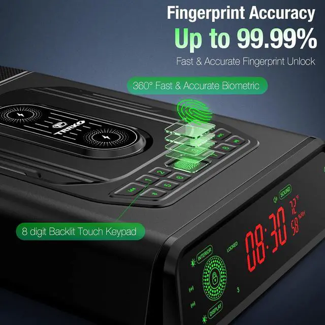Alt view image 4 of 7 - Biometric Smart Gun Safe with Built-In Speaker & 2X Wireless Charging