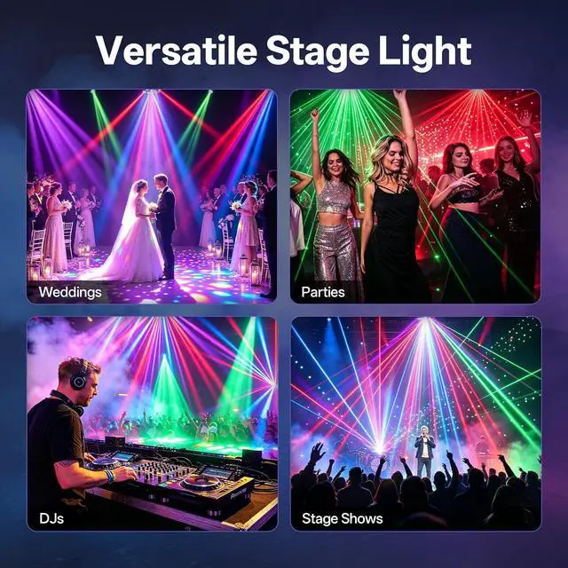 Alt view image 7 of 7 - Moving Head Stage Lights, 120W RGBW Moving Head with 4 Arms Beam Lights, 27CH Red Green Starry Strobe Effect, Remote & DMX512 LED Moving Head Lights for Party Wedding Event, 1 Pack