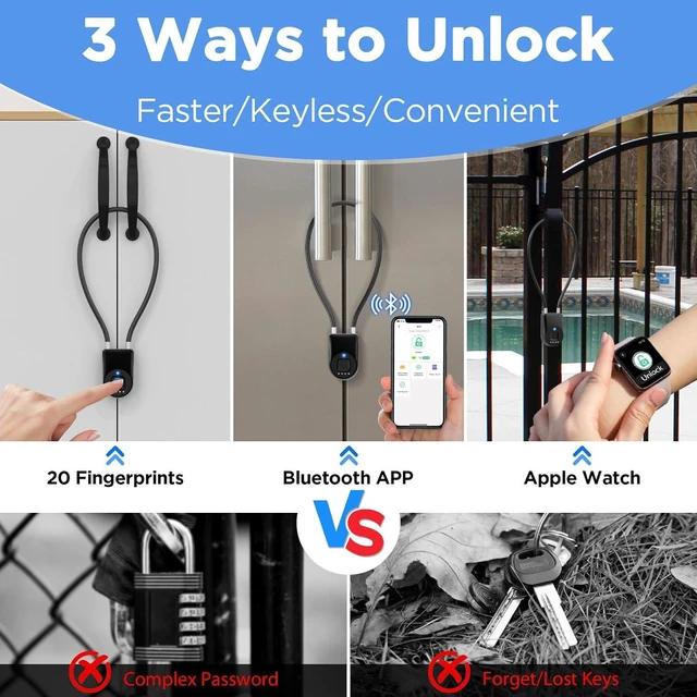 Alt view image 2 of 7 - Fingerprint Cable Lock, Smart Padlock with APP Control,6" Bike Cable Lock