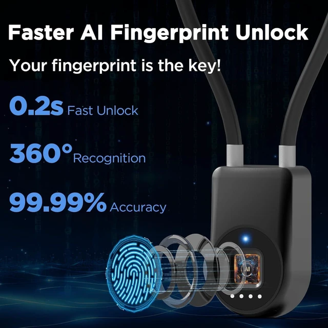 Alt view image 4 of 7 - Fingerprint Cable Lock, Smart Padlock with APP Control,6" Bike Cable Lock