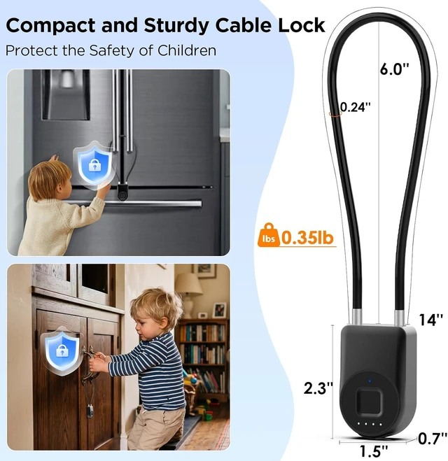 Alt view image 6 of 7 - Fingerprint Cable Lock, Smart Padlock with APP Control,6" Bike Cable Lock