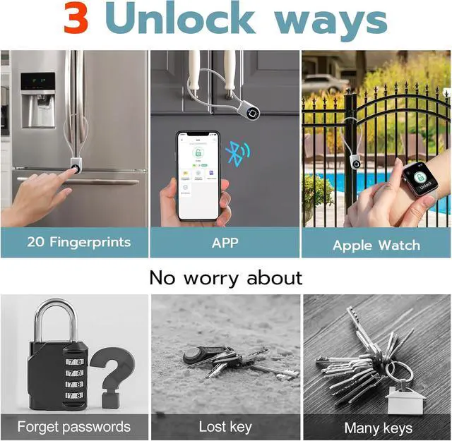 Alt view image 2 of 7 - Fingerprint Cable Lock, Fridge Lock with Fingerprint Bluetooth APP Control, Smart Biometric Waterproof Child-Proof Refrigerator Locks for Kids & Adults Fridge French Door Cabinet Gate