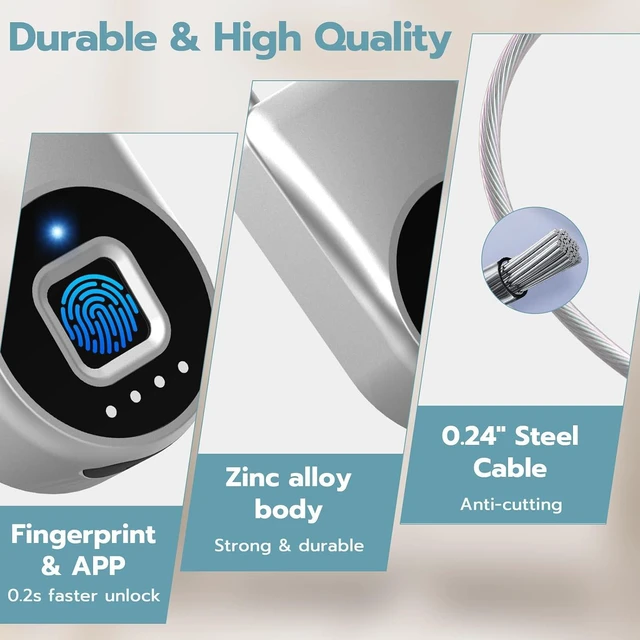 Alt view image 6 of 7 - Fingerprint Cable Lock, Fridge Lock with Fingerprint Bluetooth APP Control, Smart Biometric Waterproof Child-Proof Refrigerator Locks for Kids & Adults Fridge French Door Cabinet Gate