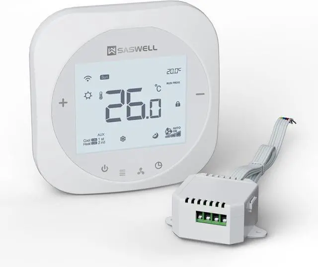 Main image of Smart WiFi Thermostat for Home, Programmable Thermostat with C-Wire Adapter, 3H/2C for Heat Pump & Conventional Systems, Tuya App Control, Compatible with Alexa & Google Assistant, White