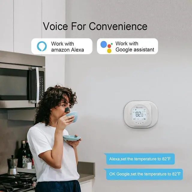Alt view image 4 of 7 - Smart WiFi Thermostat for Home, Programmable Thermostat with C-Wire Adapter, 3H/2C for Heat Pump & Conventional Systems, Tuya App Control, Compatible with Alexa & Google Assistant, White