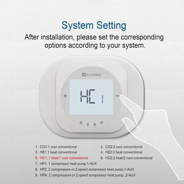 Alt view image 6 of 7 - Smart WiFi Thermostat for Home, Programmable Thermostat with C-Wire Adapter, 3H/2C for Heat Pump & Conventional Systems, Tuya App Control, Compatible with Alexa & Google Assistant, White