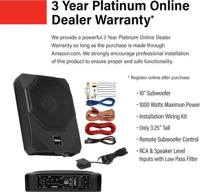 Alt view image 3 of 4 - US10K 10 Inch Under Seat Car Subwoofer, Wire Kit