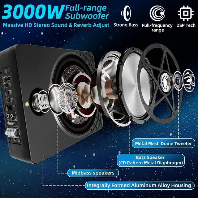 Alt view image 2 of 7 - 10" Under Seat Subwoofer with Amp 3000W Slim Powered Car Audio