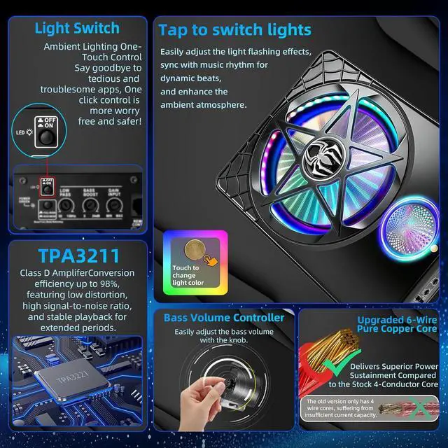 Alt view image 3 of 7 - 10" Under Seat Subwoofer with Amp 3000W Slim Powered Car Audio