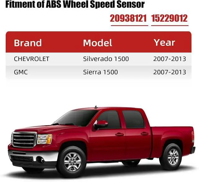 Alt view image 2 of 6 - 2 Pair ABS Sensors Front Rear 20938121 15229012 Compatible with Chevrolet Silverado 1500(2007-2013),GMC Sierra 1500(2007-2013) Wheel Speed Sensor ALS1757 ALS1465