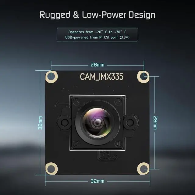 Alt view image 6 of 7 - 5MP Camera Module for Raspberry Pi Genuine STARVIS IMX335 Sensor, 2592x1944@30FPS, 99° Wide Angle FOV, IR Filter, MIPI CSI-2 for Pi 5/4B/3B+/Zero/CM4/CM5