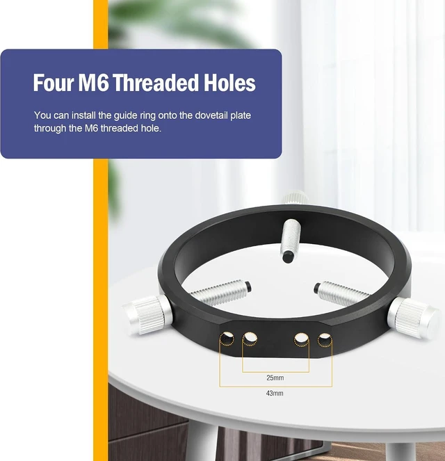Alt view image 2 of 7 - Telescope Mounting Rings Guide Scope Rings 102mm Inside Diameter