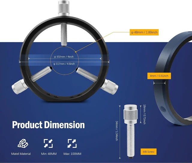 Alt view image 5 of 7 - Telescope Mounting Rings Guide Scope Rings 102mm Inside Diameter