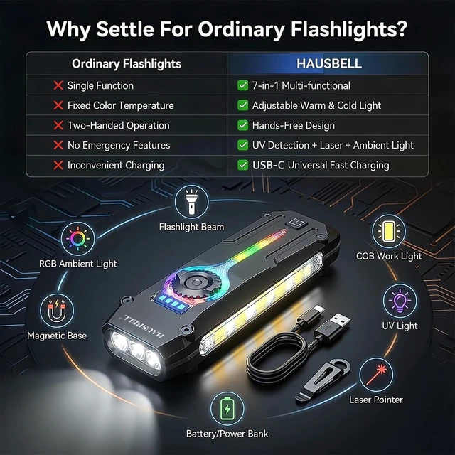 Alt view image 3 of 7 - 2PCS Flat EDC Rechargeable Tactical Flashlight UV Magnetic small Work light