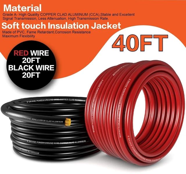 Alt view image 6 of 7 - 1/0 Gauge Battery Cable Kit 40ft Red/Black 1/0 AWG CCA Power & Ground Wire