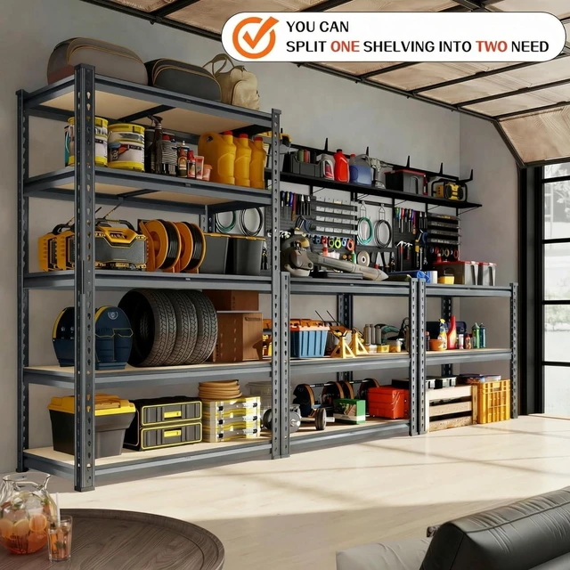 Alt view image 2 of 7 - Garage Storage Shelves 46" W x 20" D x 72" H, 3000 LBS Heavy Duty Shelving Unit 5-Tier Adjustable, Extra Wide Boltless Metal Storage Rack for Garage Warehouse Basement