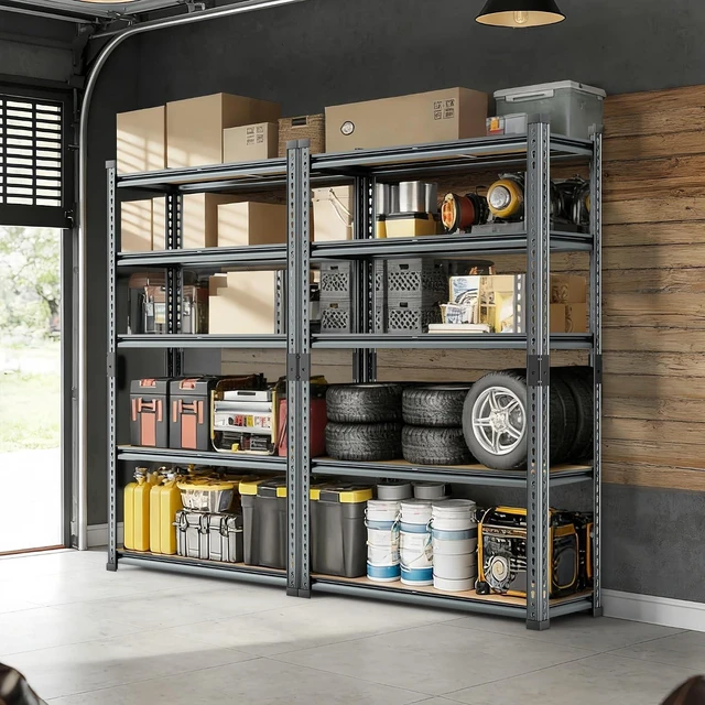 Alt view image 6 of 7 - Garage Storage Shelves 46" W x 20" D x 72" H, 3000 LBS Heavy Duty Shelving Unit 5-Tier Adjustable, Extra Wide Boltless Metal Storage Rack for Garage Warehouse Basement