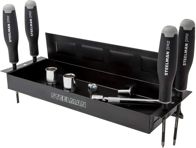Alt view image 5 of 5 - Non-Marring Magnetic Parts Tray with 7-Pound Hold Capacity, 6 Screwdriver Holders, Steel Construction