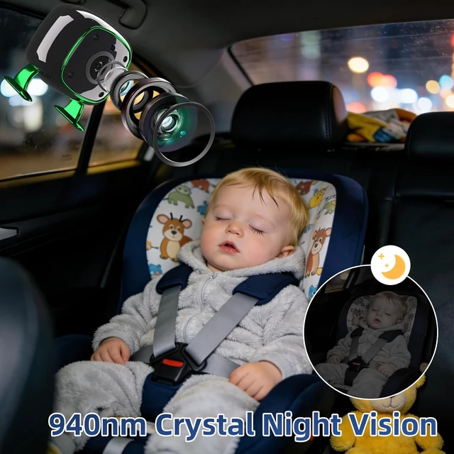 Alt view image 4 of 7 - Dual Backseat Camera for 2 Kids 1080P Split-Screen Monitor Baby Camera Rear-Facing Cameras IR Night Vision 360° Rotatable Backseat Screen, Car Seat Mirror Alternative (0082 with 7in Monitor)