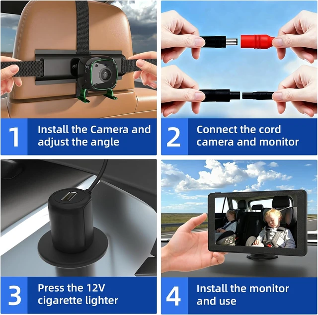 Alt view image 7 of 7 - Dual Backseat Camera for 2 Kids 1080P Split-Screen Monitor Baby Camera Rear-Facing Cameras IR Night Vision 360° Rotatable Backseat Screen, Car Seat Mirror Alternative (0082 with 7in Monitor)