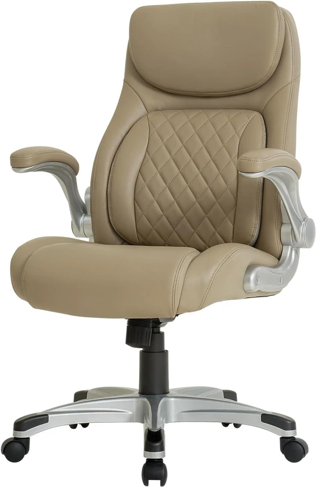 Main image of +Posture Ergonomic PU Leather Office Chair. Click5 Lumbar Support with FlipAdjust Armrests. Modern Executive Chair and Computer Desk Chair (Taupe)