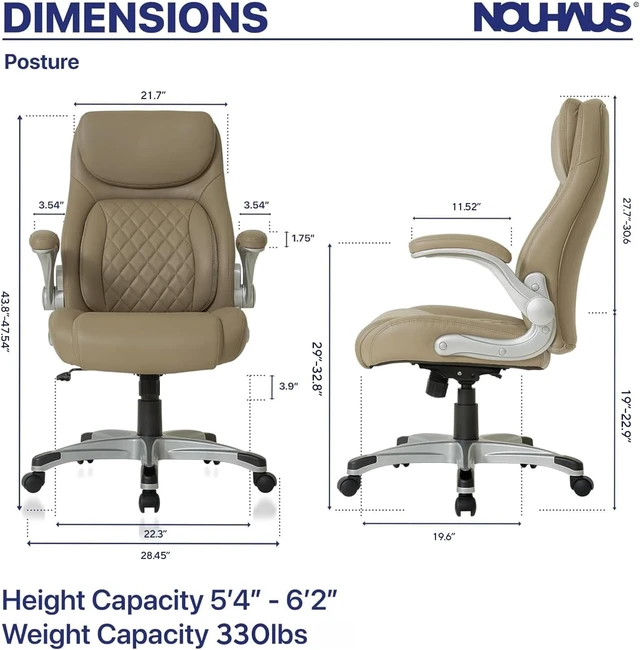 Alt view image 2 of 7 - +Posture Ergonomic PU Leather Office Chair. Click5 Lumbar Support with FlipAdjust Armrests. Modern Executive Chair and Computer Desk Chair (Taupe)