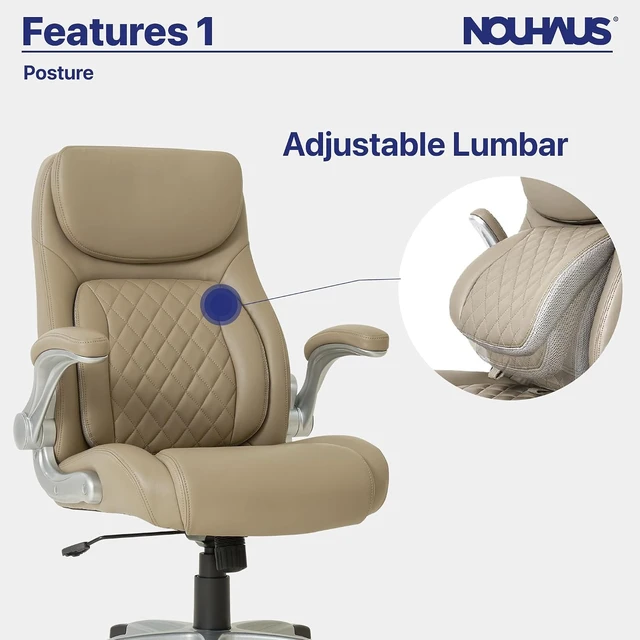 Alt view image 6 of 7 - +Posture Ergonomic PU Leather Office Chair. Click5 Lumbar Support with FlipAdjust Armrests. Modern Executive Chair and Computer Desk Chair (Taupe)
