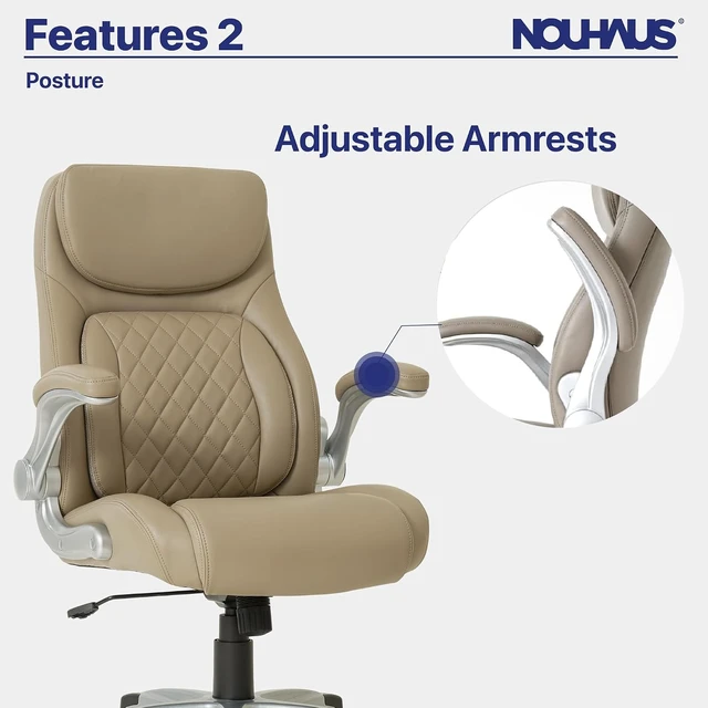 Alt view image 7 of 7 - +Posture Ergonomic PU Leather Office Chair. Click5 Lumbar Support with FlipAdjust Armrests. Modern Executive Chair and Computer Desk Chair (Taupe)