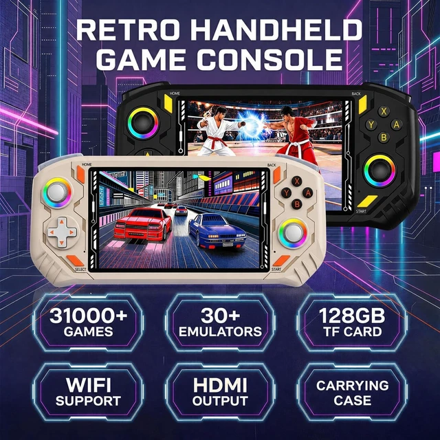 Alt view image 2 of 7 - RG56PRO Retro Handheld Game Console with EVA Hard case (Black, 128.0, GB)