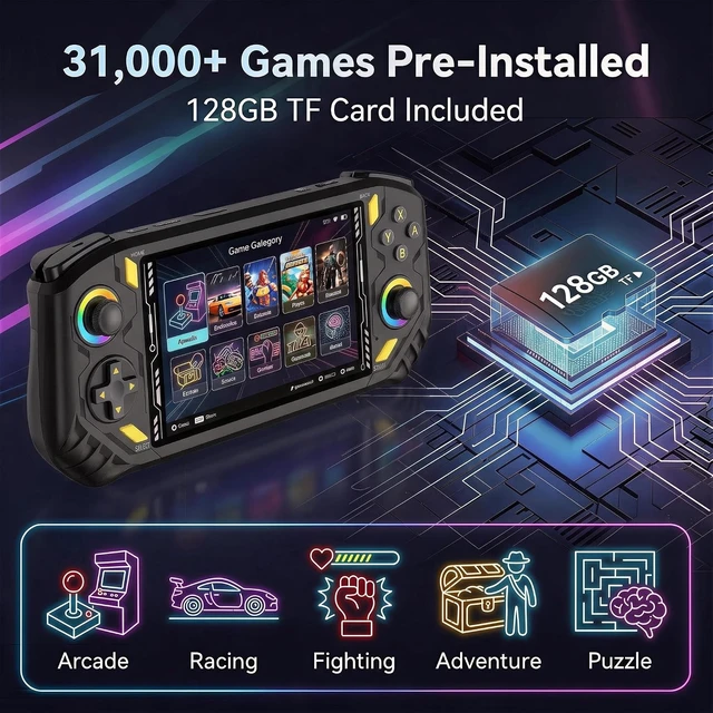 Alt view image 5 of 7 - RG56PRO Retro Handheld Game Console with EVA Hard case (Black, 128.0, GB)