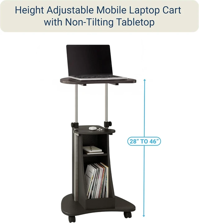 Alt view image 5 of 7 - Adjustable Height Rolling Laptop Cart with Storage, Graphite