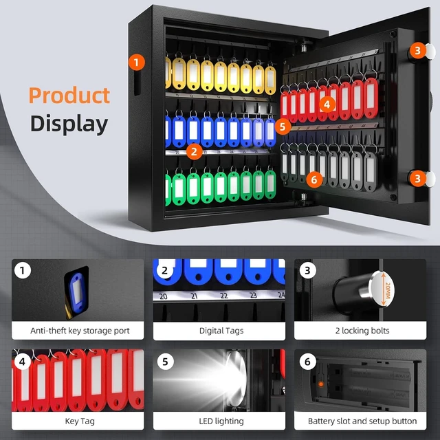 Alt view image 2 of 7 - 45-Keys Key Lock Box Wall Mount with Advanced Anti-Theft Key Slot