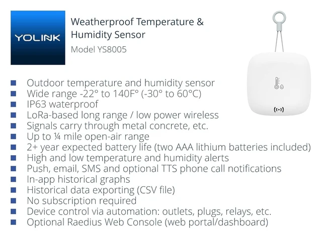 Alt view image 2 of 7 - Smart Outdoor Temperature & Humidity Sensor, Hygrometer, Thermometer, 1000' Long Range, 2+ Years Battery Life, App Alerts, Text/SMS, Email Alerts, Alexa, IFTTT Integration. Hub Included!