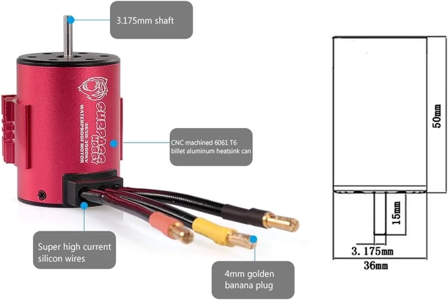 Alt view image 4 of 7 - Surpass Hobby 3650 Brushless Motor and ESC Combo, 3900KV Brushless Motor and 60A ESC for 1/10 Scale RC Car Truck Indispensable Accessory for Modification Enthusiasts