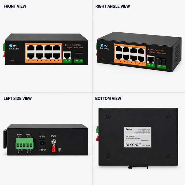 Alt view image 6 of 6 - -Tech 8-Port Industrial DIN Rail PoE+ Switch, Gigabit & SFP Uplinks, 120W