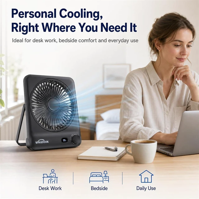 Alt view image 3 of 7 - 10000mAh Portable Travel Fan 7-inch 40 Hours Rechargeable Desk fan