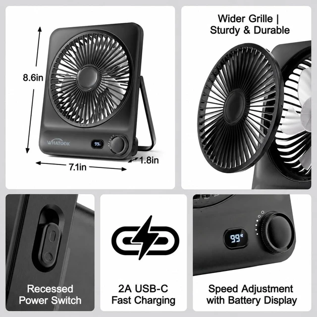Alt view image 6 of 7 - 10000mAh Portable Travel Fan 7-inch 40 Hours Rechargeable Desk fan