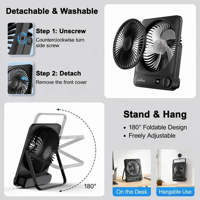 Alt view image 7 of 7 - 10000mAh Portable Travel Fan 7-inch 40 Hours Rechargeable Desk fan