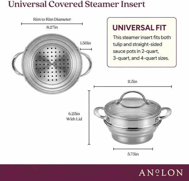 Alt view image 2 of 7 - Classic Stainless Steel Universal Covered Steamer Insert