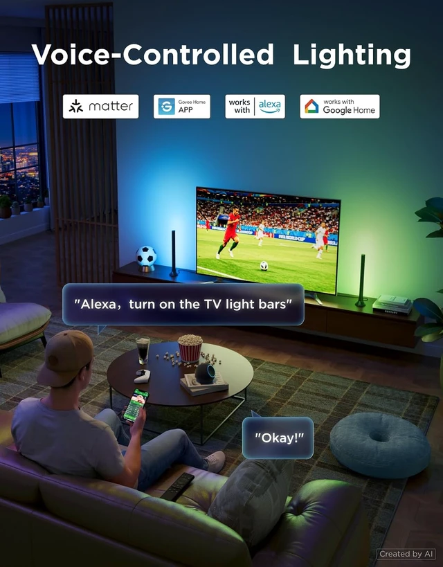 Alt view image 2 of 7 - Smart RGBWIC Light Bars, 15-Inch WiFi TV Backlight for 45-70-Inch TVs