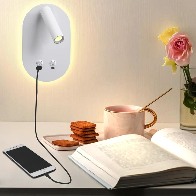 Alt view image 7 of 7 - Wall Lamp Plug in Hardwired 2 in 1 Wall Sconces, Wall Mounted Reading Light with USB Type C Ports, Adjustable Bedside Headboard Spotlight, Bedside Lamp with 9W+3W Night Light 3000K (White)