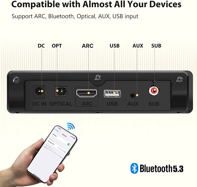 Alt view image 4 of 6 - Sound Bar for Smart TV with Wired Subwoofers, 2.1 Channel Small TV Soundbar Speakers, Home Theater Surround Sound System, Bluetooth 5.3/ ARC/Optical/AUX Connectivity