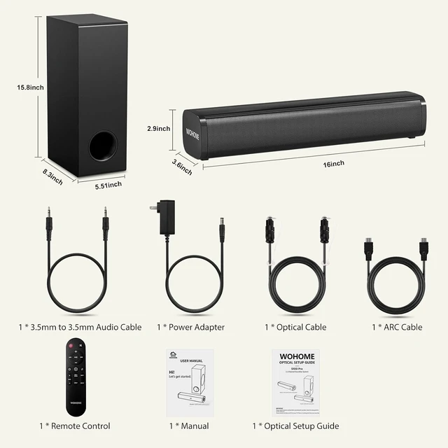 Alt view image 6 of 6 - Sound Bar for Smart TV with Wired Subwoofers, 2.1 Channel Small TV Soundbar Speakers, Home Theater Surround Sound System, Bluetooth 5.3/ ARC/Optical/AUX Connectivity