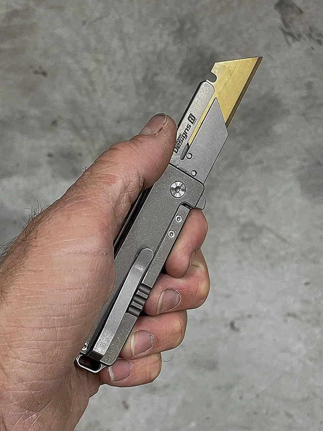 Alt view image 7 of 7 - TIRANT RAZOR V3 (Stonewashed) 6Al-4V Titanium Utility Knife & EDC Pocket Knife, Box Cutter, Razor Blade EDC Tool