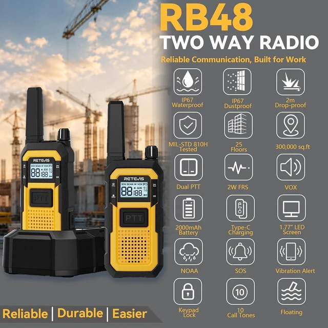 Alt view image 7 of 7 - RB48 Military-Standard & IP67 Waterproof Walkie Talkies Long Range