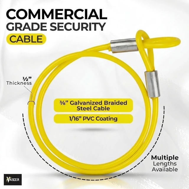 Alt view image 2 of 7 - Commercial Heavy Duty Braided Galvanized Steel Theft Deterrent Security Cable with Looped Ends. (1/2 Inch Thick, 7x19 Construction, 20 Feet)