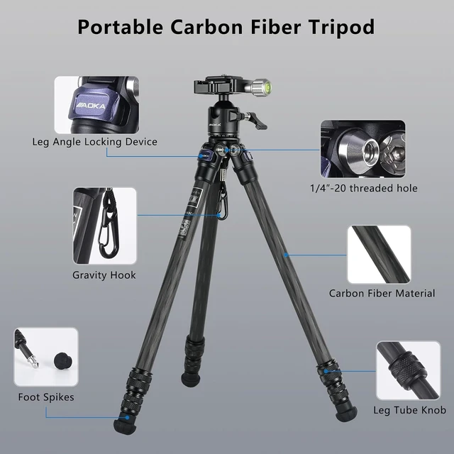 Alt view image 2 of 6 - Carbon Fiber Mini Travel Tripod with 360° Ball Head